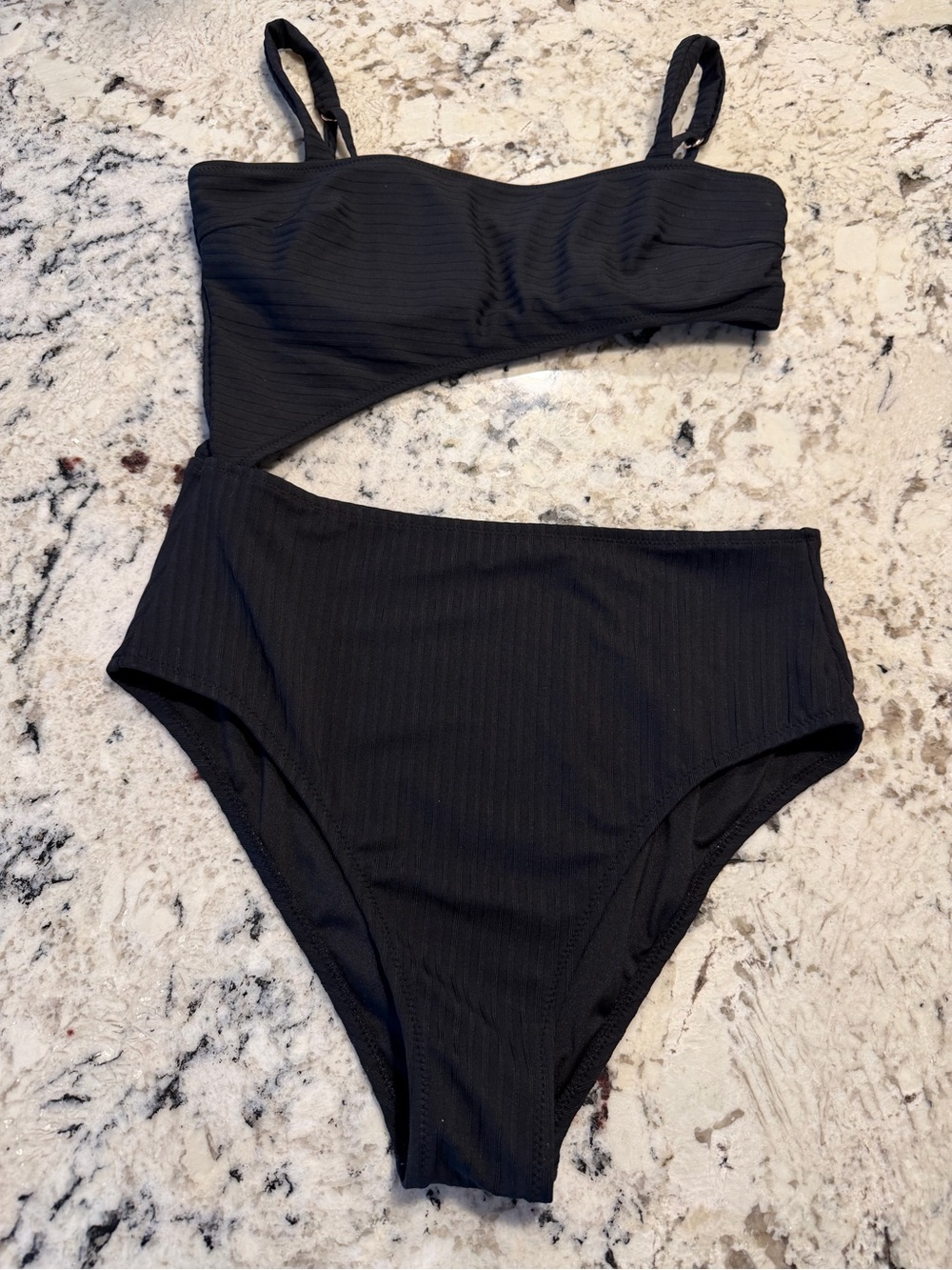 Shade & Shore Women’s Black Ribbed 1-Piece Bikini Bandeau High-Waist Bottom M